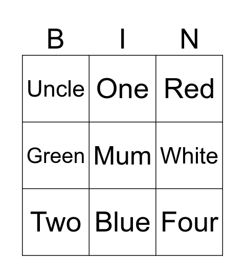 1st round Bingo Card