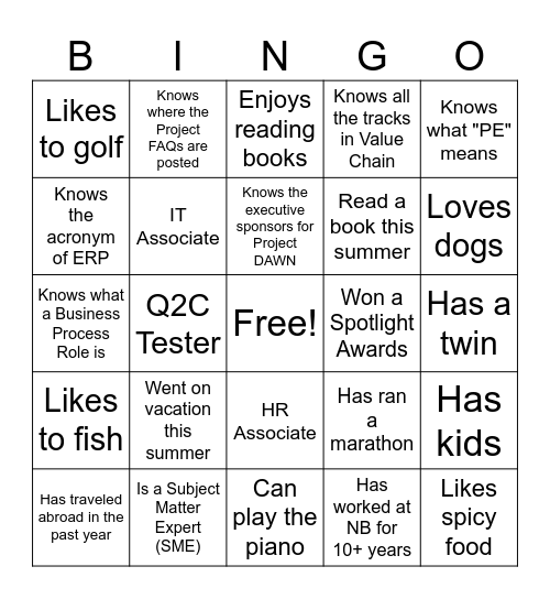 Project DAWN Bingo -      Find someone who... Bingo Card