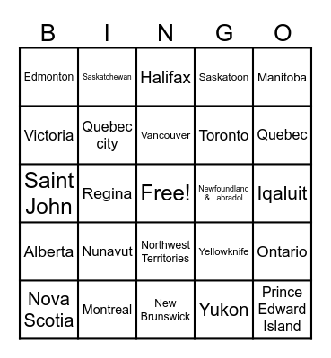 I ❤️ Canada Bingo Card