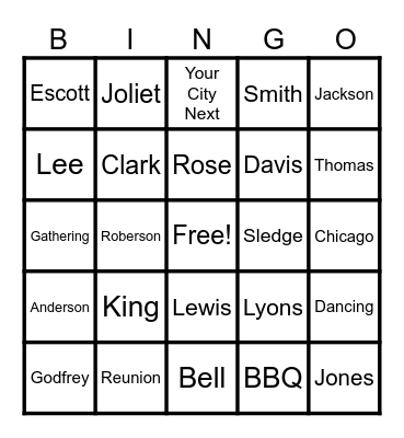 Chicago Family Reunion 2023 Bingo Card