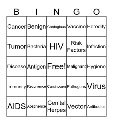 Disease Bingo Card