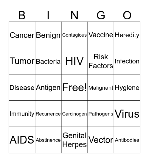 Disease Bingo Card