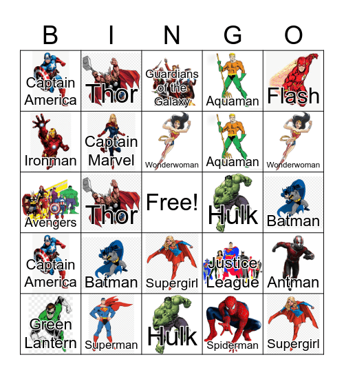 Superheroes Bingo Card