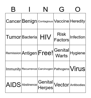 Disease Bingo Card