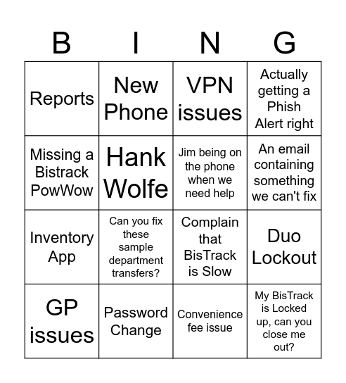 IT Bingo Card