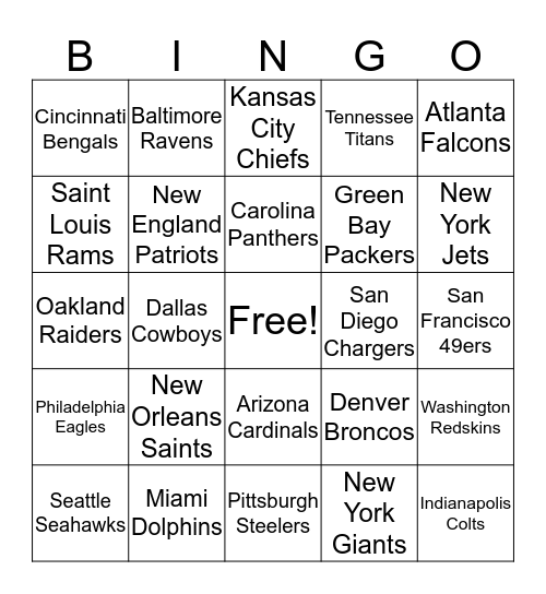 2016 Super Bowl Bingo Card