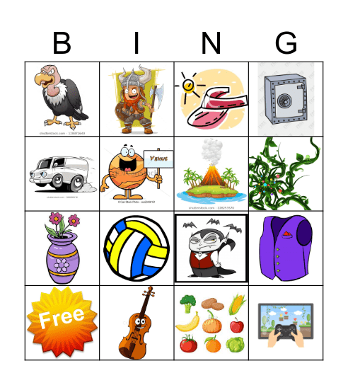 /v/ Initial Word Bingo Card