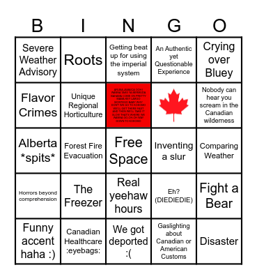 Blevins + Colin Canada Trip 2023 Bingo Card