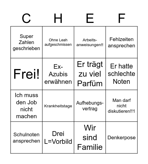 Chef Bingo Card