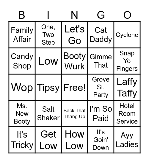 Booty Music Bingo Card