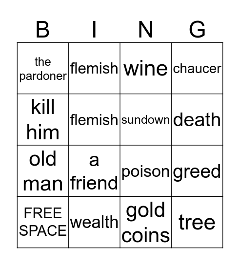 The pardoner's bingo Card