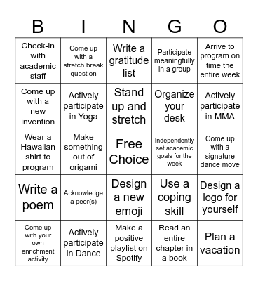 Summer Bingo Card