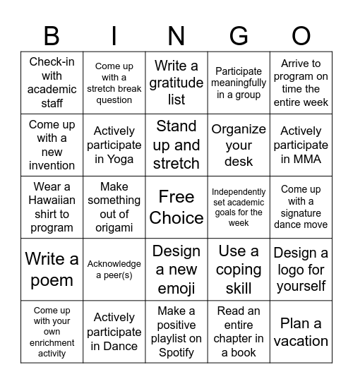 Summer Bingo Card