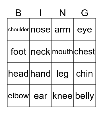 Spanish Parts of the Body Bingo Card