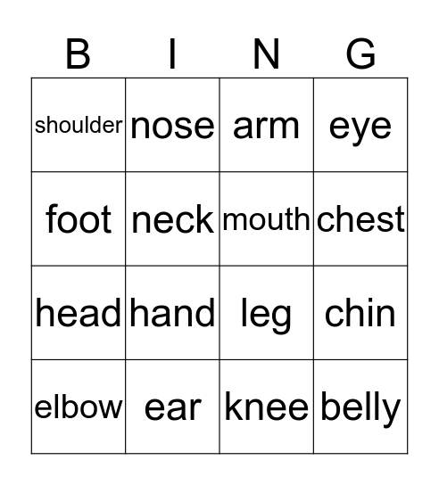 Spanish Parts of the Body Bingo Card