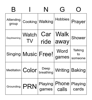 Coping Skills Bingo Card