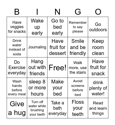 Change Your Bad Habits Bingo Card