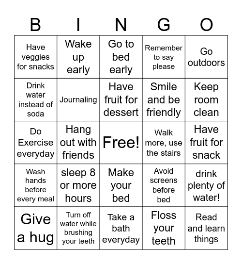 Change Your Bad Habits Bingo Card