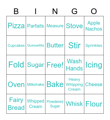 Kitchen Bingo Card