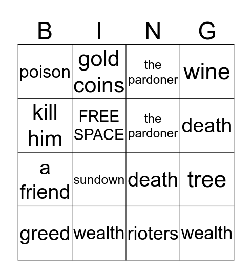 The pardoner's bingo Card