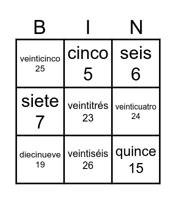 Familia del 30 Bingo Card