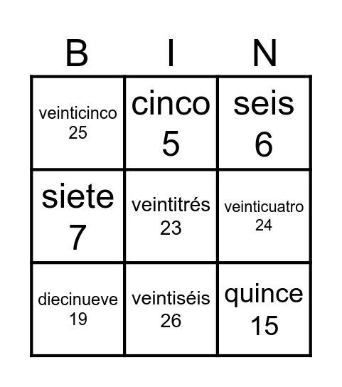 Familia del 30 Bingo Card