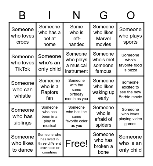 Human Bingo Card