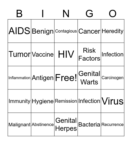 Disease Bingo Card