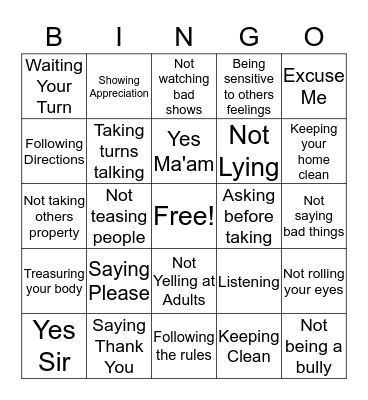 Girlscout Bingo about RESPECT Bingo Card