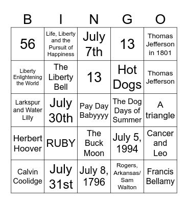 July History Bingo Card