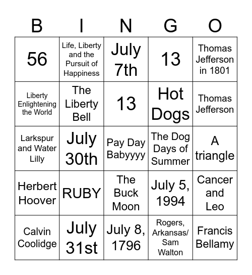 July History Bingo Card