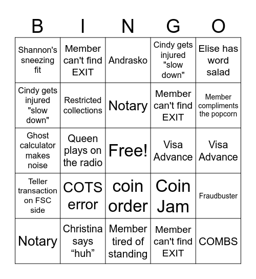 TESSON BRANCH FUNNIES Bingo Card