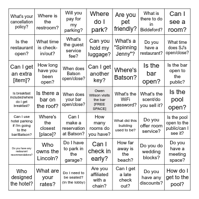 Front Desk Bingo Card