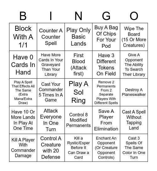 Exor Bingo Card