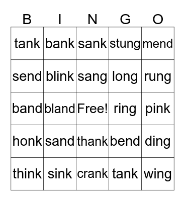 End Blends Bingo Card