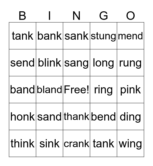 End Blends Bingo Card