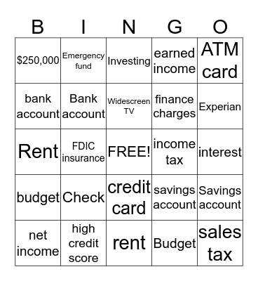 Financial Bingo Card