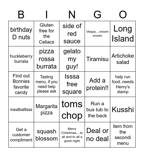 Katies bingo Card