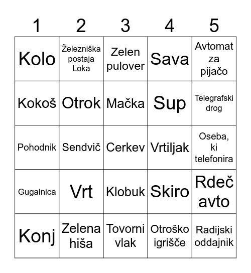 Kaj vidim po poti Bingo Card