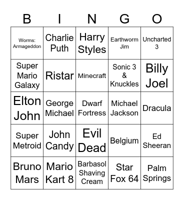 Lava Levels, Vacay Flicks & Men of Pop Music Bingo Card