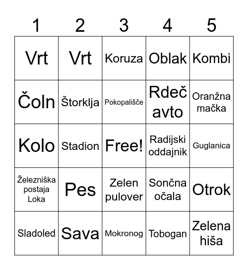 Kaj vidimo po poti? Bingo Card