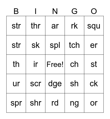 Trigraph, Ending Blends and Magic R Bingo Card
