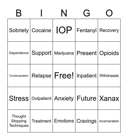 Recovery Bingo Card