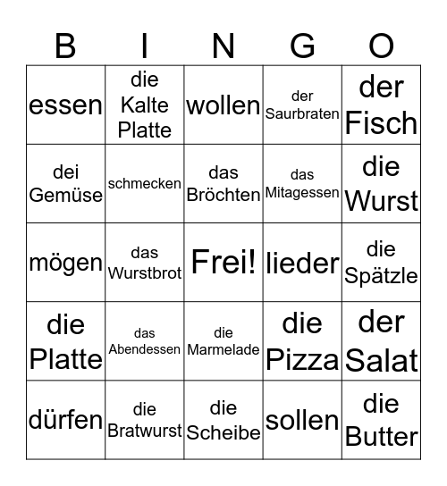 Deutsch 6a Bingo Card