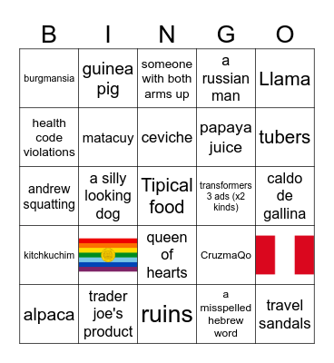 Andrew and Lyan go to Peru Bingo Card