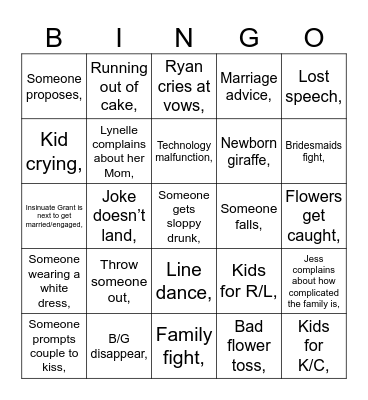 Wedding Bingo Card