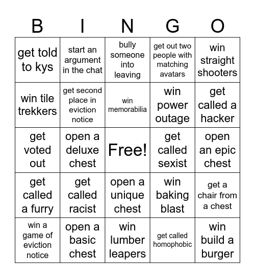 Eviction Notice Bingo Card