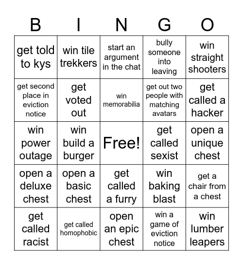 Eviction Notice Bingo Card