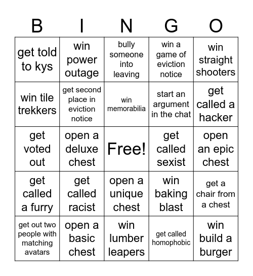 Eviction Notice Bingo Card