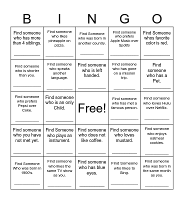 Find Someone Who Bingo Card